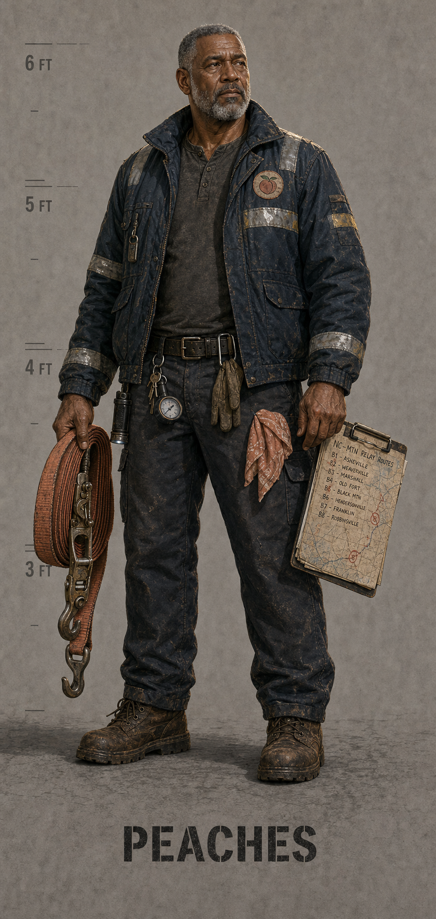 Leon "Peaches" Mercer carrying a cargo strap and Appalachian relay map.