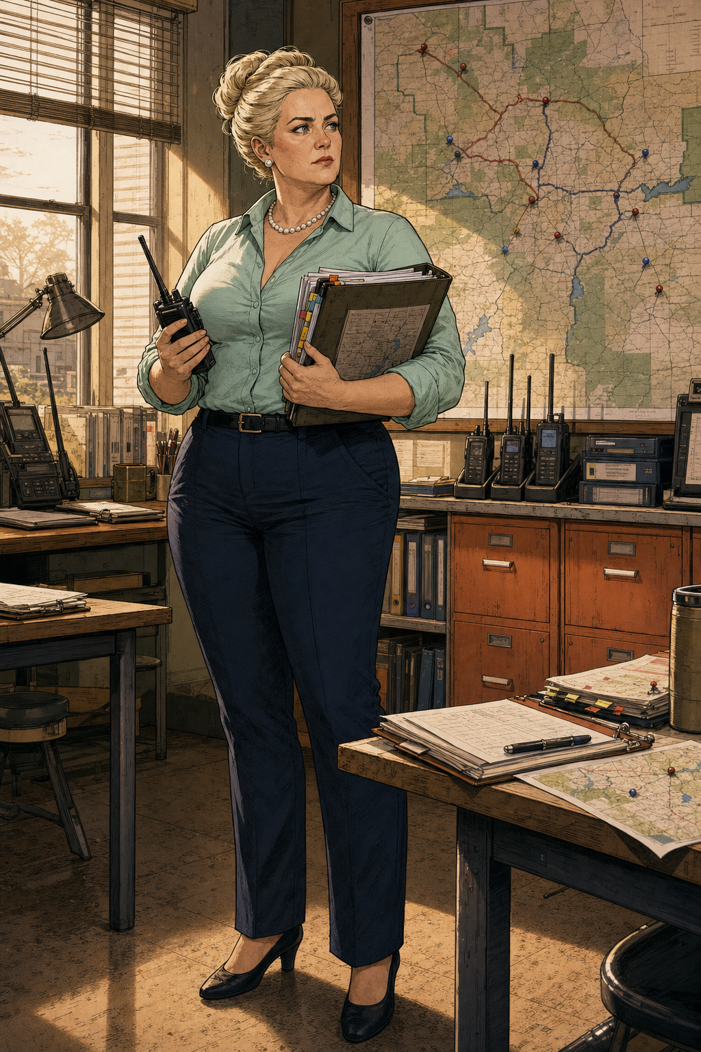 Archived Marlene Walker portrait in a darker emergency-office scene.