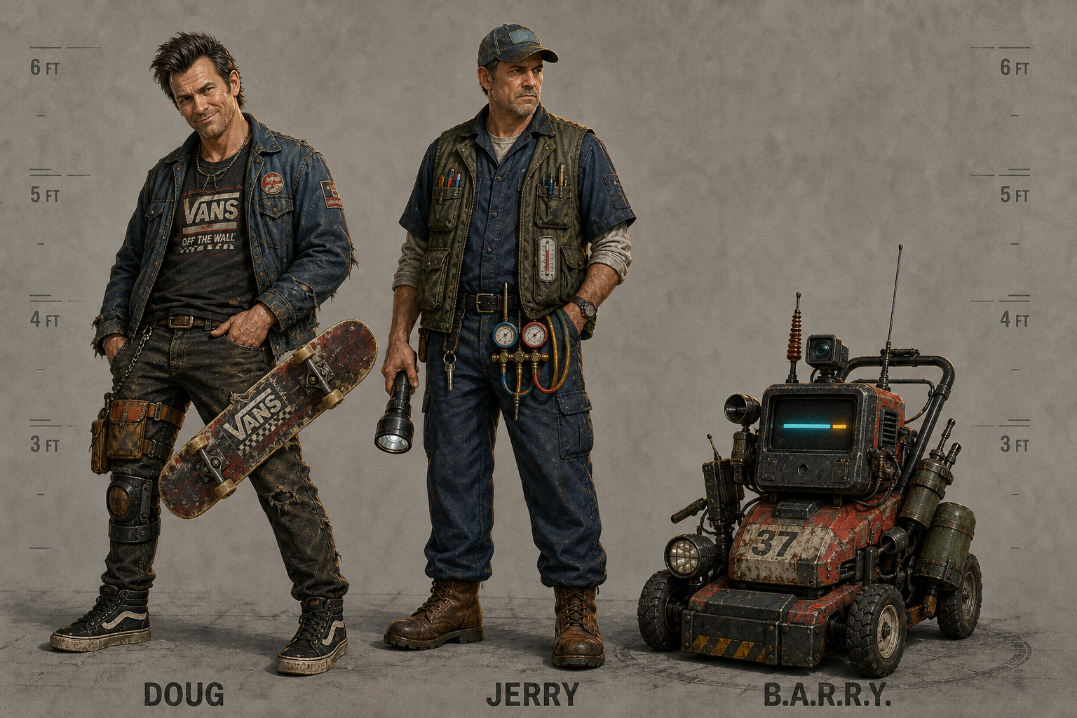 Archived lineup of Doug, Jerry, and Barry before Doug's software-engineer-first redesign.